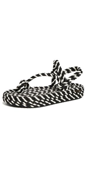 BOHONOMAD Hawaii Rope Platform Sandals Black/White 39