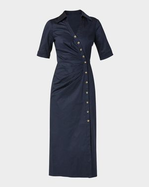 Margo Pleated Button-Front Midi Shirtdress