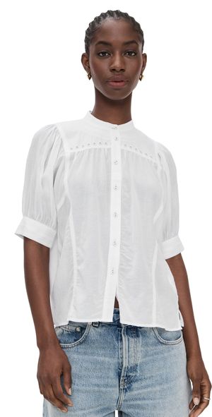 Madewell Embroidered Puff-Sleeve Band-Collar Shirt White 00