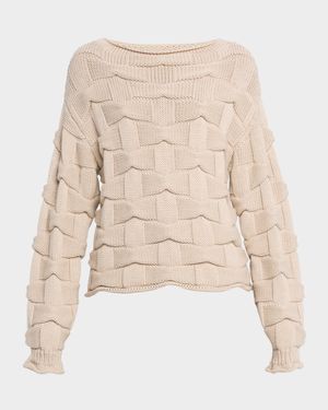 Chunky Basket-Weave Wool Knit Sweater
