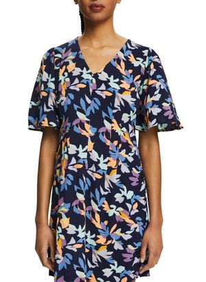 Esprit - Robe courte droite encolure v imprimée - Taille 40 - Bleu