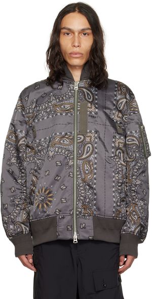 sacai Gray Bandana Print Bomber Jacket