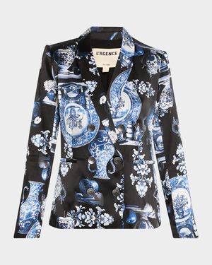 Porcelain Colin Double-Breasted Silk Blazer