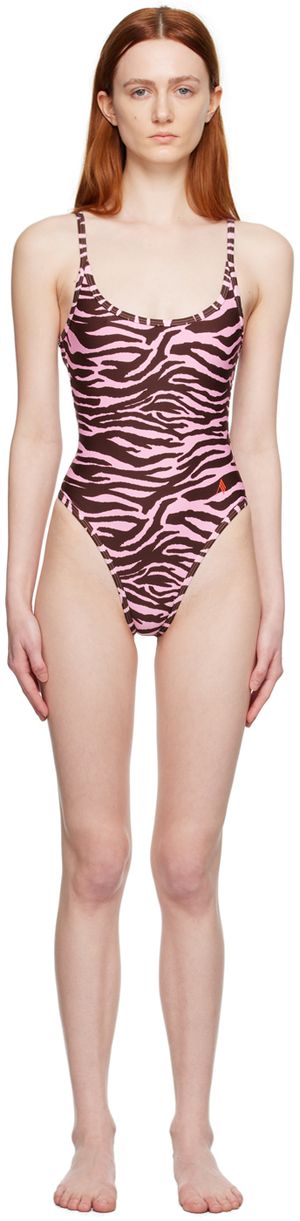 The Attico Brown & Pink Zebra One-Piece Swimsuit