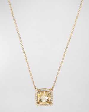 Petite Chatelaine Pave Bezel Pendant Necklace in 18K Yellow Gold with Pink Tourmaline
