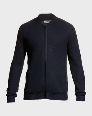 Men's Silk/Cotton Pique Zip-Front Cardigan