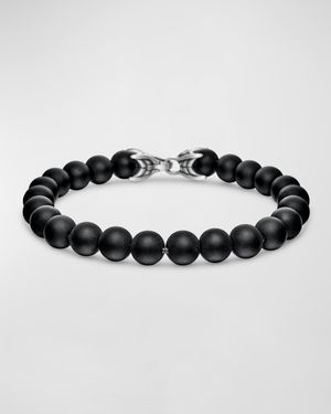 Men's Spiritual Beads Bracelet in Sterling Silver with Black Onyx, 8mm