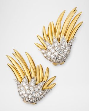 Estate Tiffany 18K Yellow Gold and Platinum Diamond Spray Earrings