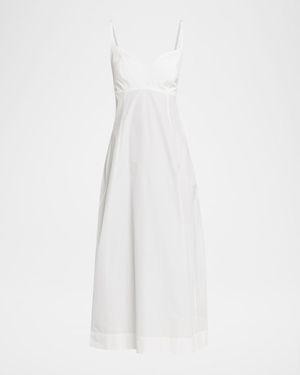 Sleeveless Cotton Sateen Bustier Midi Dress