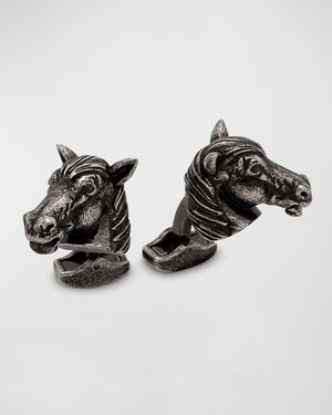 Men's Oxidized Silver Horse Mechanical Cufflinks with Swarovski Crystals
