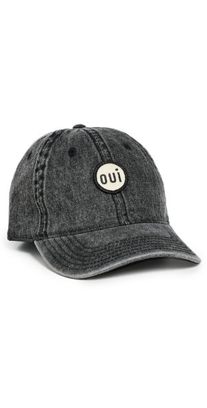 Clare V. Denim Baseball Hat Faded Black w/Cream Oui Patch One Size