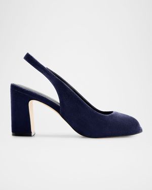 Suede Peep-Toe Slingback Pumps
