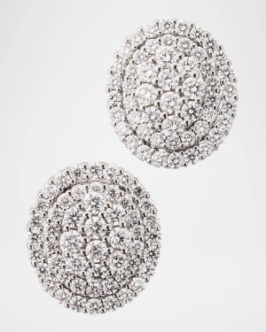 Oval Diamond Button Earrings in 18K White Gold