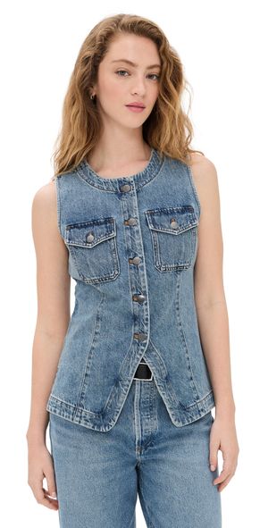 Madewell Denim High Crew Neck Vest Billings Wash 0