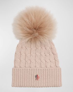 Wool Cashmere Beanie with a Shearling Pom