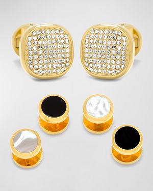 Men's Crystal Pave Mixed Cuff Links Stud Set