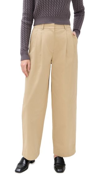 DUNST Double Pleated Wide Chino Slacks Beige L