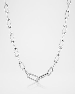 Two Pave Diamond Link Paperclip Chain Necklace