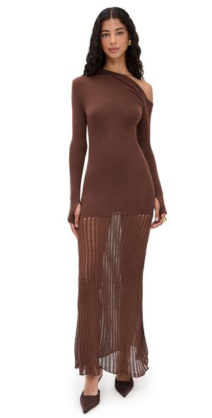 Seven Wonders Greta One Shoulder Knit Maxi Dress Chocolate L