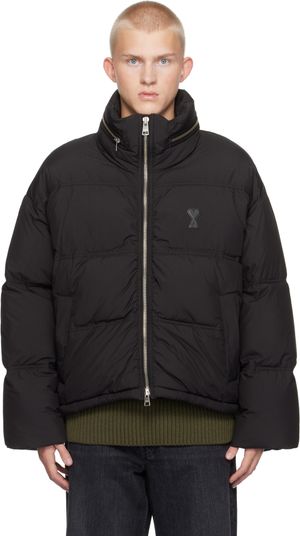 AMI Paris Blouson noir rembourré en duvet à logo Ami de cœur