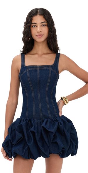 Aje Briar Denim Mini Dress Indigo Wash 8