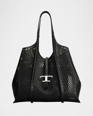 Medium Laser-Cut Leather Shopping Tote Bag