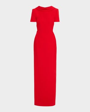 Extended Boat Neck Short-Sleeve Maxi Dress