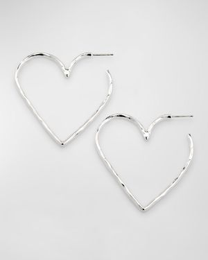 Silver Heart Hammered Skinny Hoop Earrings