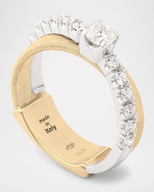 18K Yellow Gold Double-Band Ring with Diamonds, Size 7