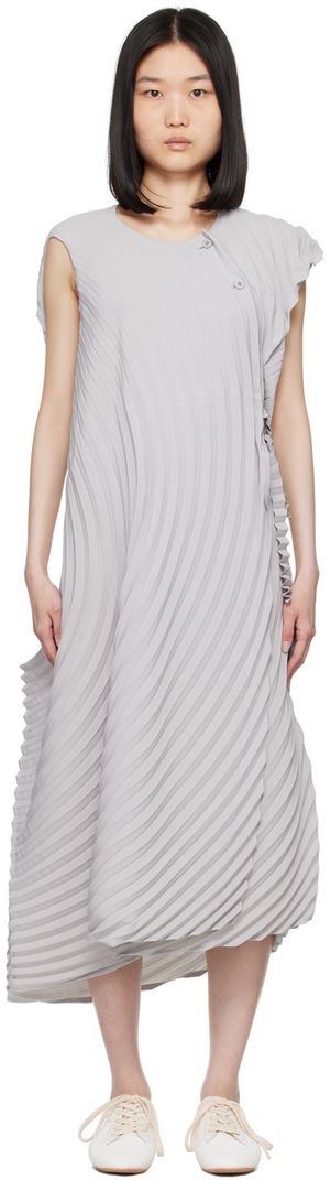 ISSEY MIYAKE Gray Resonant Pleats Maxi Dress