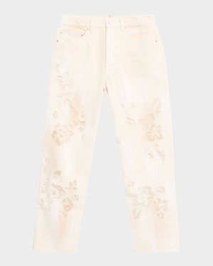 Aisling Floral Devore Straight-Leg Ankle Jeans