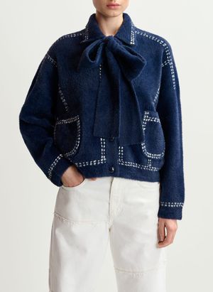 Essentiel Antwerp - Cardigan ample boutonné à echarpe - Taille L - Bleu