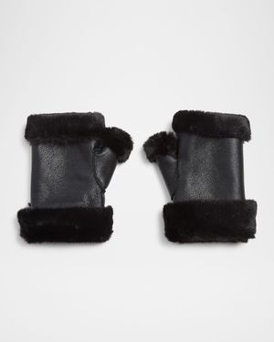 Gstaad Faux Fur and Leather Fingerless Mittens
