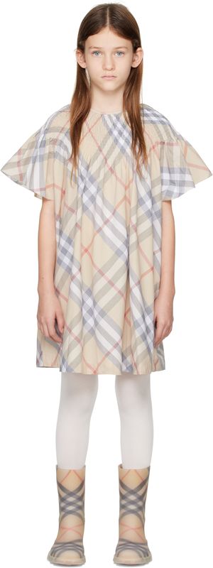 Burberry Kids Beige Check Cotton Dress