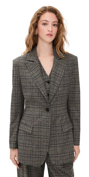 LE BOP Quinn Hourglass Blazer Blue Grey Plaid 2