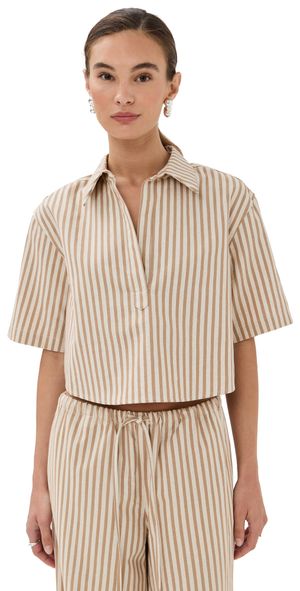 SPRWMN Cropped Oversized Henley Camel Stripe M