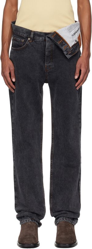 Y/Project Jean ajusté noir à taille asymétrique - Evergreen