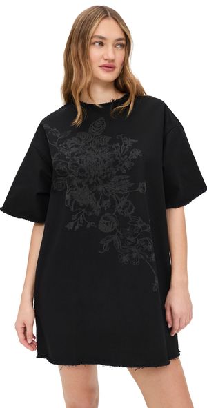 Marques'Almeida Flower Motif Drill T-Shirt Dress Black 14