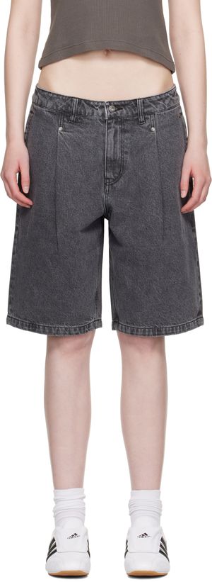 Dime Black Pleated Denim Shorts