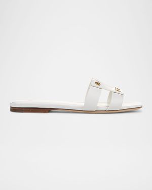 Via Leather Flat Slide Sandals