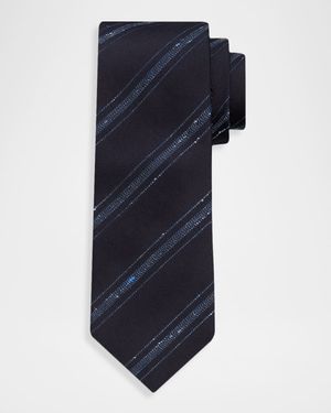 Men's Silk and Cotton Textured Stripe Tie