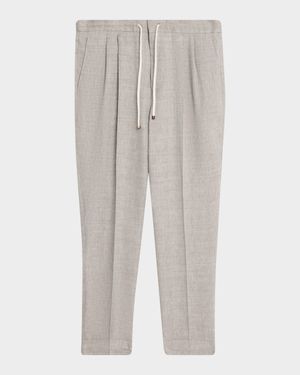 Men's Linen and Wool Pleated Drawstring Pants