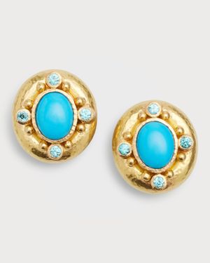Turquoise Oval Earrings with 2.5mm Zircon