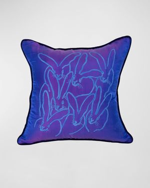 Embroidered Silk & Velvet Bunny Pillow, 22"