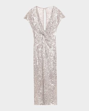 Jackie Twisted Sequined Midi Dress