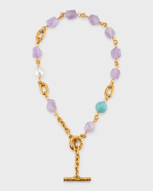 Pearl and Semiprecious Stone Toggle Necklace