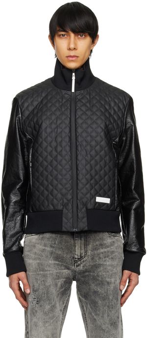 Balmain Black Main Lab Faux-Leather Bomber Jacket