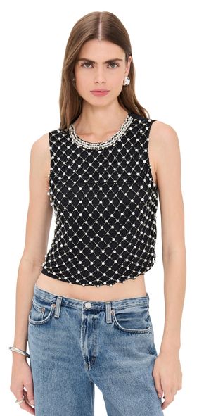 alice + olivia Amal Embell Boxy Tank Black/Multi S