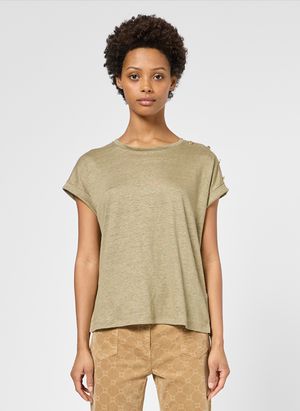 Gerard Darel - Tee-shirt col rond en lin - Taille 4 - Kaki