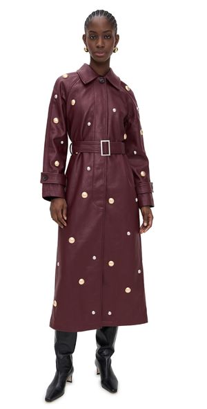 Avec Les Filles Coat Belted Trench with Studs Mulberry L
